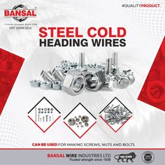 #BansalGroup #BansalWire #Wire #Coldheading #Steel #StainlessSteel #CorrosionResistance #Fasteners #WoodScrews #MachineScrews #Nuts #Bolts #Rivets #Studs #Balls #Pins #BuildingAndConstructionSegment Nuts Bolts, Islamic Art Pattern, Nuts And Bolts, Stainless Steel Wire, Building Construction, Wood Screws, High Carbon Steel, Automotive Industry, Galvanized Steel