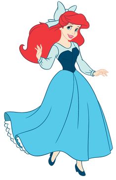 ariel from the little mermaid with long red hair and blue dress, flying through the air