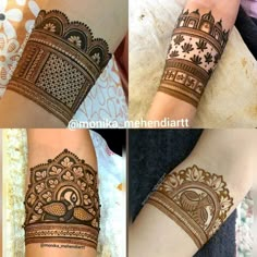 hendi tattoos on the arm and foot are shown in four different pictures, including one with