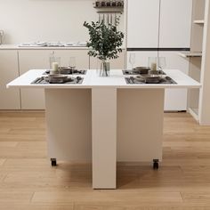 a white kitchen table with two burners on it