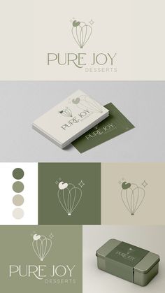 the logo for pure joy desserts is shown in three different colors and font options