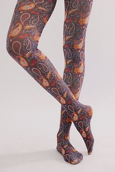 Forever fun and funky, these head-turning tights are featured in a classic high-rise style and semi-sheer design with stunning paisley printing throughout for the perfect finishing touch. | Moden Folk Floral Tights by Free People, Size: XS/S Fantasy Cottagecore, Goth Bohemian, Fun Tights, Funky Tights, Floral Tights, Folk Floral, Colored Tights, Printed Tights, High Rise Style