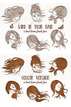 the different types of hair are shown in this graphic style, and it is easy to draw