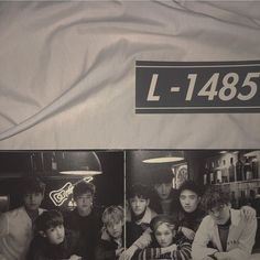 two pictures of the same group in black and white, one with an l - 184 sticker on it