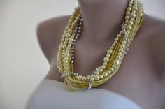 Handmade Chunky Weddings Yellow Glass Pearl Necklace  by kirevi8, $95.00 Beaded Jewelry