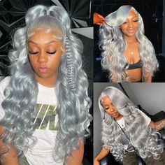 PRODUCT FEATURES Item: Silver Hair Color Body Wave 13x4 Lace Front Wig Hair Material: Human Hair Wigs Hair Color: Silver Grey Color Length: 10 Inches-30 Inches, Healthy and thick Base Material: Transparent Swiss Lace Cap Size: 22-22.5 inches. (For special sizes please contact our customer service) Natural Hairline: The Wig Has Been Pre-Plucked Well, Natural Hairline is Easy to Restyle SHIPPING & RETURNS& SERVICES Shipping: Your goods will be shipped within 48-72 hours, 5-7 working days to arrive Birthday Color Wigs For Black Women, Birthday Hairstyles For Black Women Lace Front Wigs Color, Bodywave Lacefront Wig Hairstyle, 30 Inch Body Wave Wig Hairstyles, Gray Wig Hairstyles, Hair Styles For Wigs Black Women, Sliver Wigs, Silver Skunk Stripe Hair, Silver Wig On Dark Skin