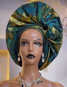 Sego AutoGele, African Headwrap Yoruba Gele, African Fabric, Nigerian Wedding Headpiece Head-Tie, African HeadWrap For Women NEED OTHER COLORS AND DESIGNS OF AUTOGELE HEADWRAPS, BRAIDED WIGS AND AFRICAN CORAL BRIDAL BEADS, VISIT OUR SHOP HERE: https://sereneafrica.etsy.com/ Features: *Quality Sego gele  *Easy to tie and maintain. *Comfortable on the head. *Comes in other lovely colours. We can do this in large numbers for wedding guests. In case of additional/special requests, kindly contact me. Elegant Green Headwrap For Party, Elegant Green Headwrap For Weddings, Sego Gele Styles, Hats Outfit, Headwrap Styles, Fascinator Hats Outfit, African Headwrap, Nigerian Bride, Head Wrap Styles