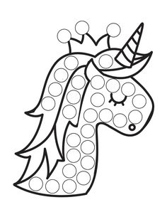 a black and white drawing of a unicorn's head with polka dots on it