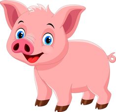 a cartoon pig with big blue eyes and pink hair is standing in front of a white background