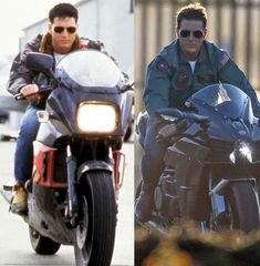 two men riding motorcycles one is wearing sunglasses