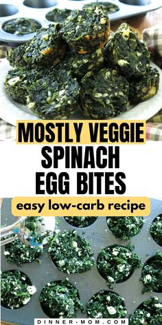 Spinach Egg Bites have just 3 ingredients and will remind you of the fancy filling in Greek spinach pie! Enjoy these low-carb, gluten-free cups as a healthy appetizer, snack, or side dish. Make ahead and freeze for meal prep too. You'll eat more veggies with these tasty little muffins because they are mostly veggie! Spinach Egg Bites, Spinach Feta Egg, Vegetable Muffins, Greek Spinach, Greek Spinach Pie, Eat More Veggies, Healthy Appetizer, Spinach Pie