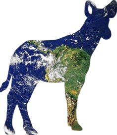 an animal made out of the earth in blue, green and gold colors on white background