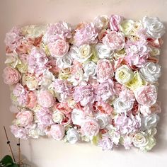 there is a large flowered wall hanging on the wall