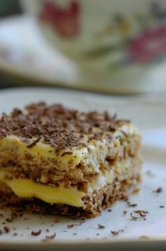 a piece of dessert sitting on top of a white plate