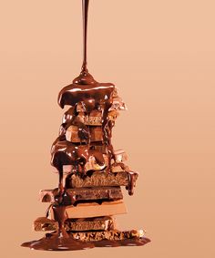 a stack of chocolate and marshmallows on top of each other in the shape of a tower