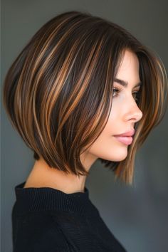 Trendy bob hairstyle ideas | hairstyle tutorial ideas Blond And Dark Brown Highlights, From Highlights To Brown Hair, Dark Brown Hair Blonde Highlights Short Bob, Brown Bobs Haircuts, Chin Length Brown Hair With Highlights, Blond Highlights On Brown Hair Short, Highlights Brown Hair Bob, For Dark Brown Hair Highlights, Short Light Brown Hair With Highlights