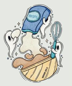 an illustration of some kind of food in a bowl with utensils on it