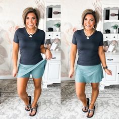 Get ready to stay active and look great with Feeling So Sweet Active Skort. This Tidewater Teal skort moves with you as you jump, run, or dance the day away. With its comfortable fit, you will feel supported and unrestricted for an enjoyable experience. Perfect for any activity, it is the perfect balance between style and function, since it has pockets too! So why not show off your active side with Feeling So Sweet Active Skort. 84% Poly Microfiber, 16% Spandex Want to view this on the *Live* Si Skort Outfit Athletic Casual, Athleisure Skort Outfit, Spring Athleisure Workout Skort, Spring Athleisure Skort With Built-in Shorts, Fitted Athleisure Skort With Built-in Shorts, Skort Outfit Athletic, Athletic Skort Outfit, Athleisure Stretch Skort With Built-in Shorts, Skort Styling