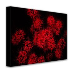 red flowers on black background canvas wall art print