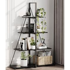 Ample Storage SpaceSturdy ConstructionEasy Assembly 17 Stories ColorBlack17 Stories 4 Tier BookshelfWooden Ladder Shelves brown in Black56.29H X 39.37W X 13.38DWayfair Display Ladder, Ladder Shelves, Living Room Gray, Shelf Display, Shelf Storage, Storage Organizer