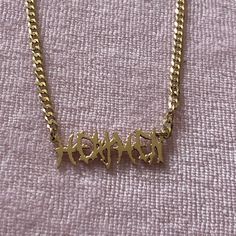 Custom Made 14k Gold Choker Necklace From The M Jewelers In Nyc! Pendant Reads “Heathen” In Graffiti Font Letters Necklace Is About 16 Inches Really Hate To Part With This But I Don’t Wear It Enough So I Want It To Go To Someone Who Will Love It! 14k Gold Choker Necklace, Letters Necklace, M Jewelers, Font Letters, Graffiti Font, Gold Choker Necklace, Gold Choker, Letter Necklace, Womens Jewelry Necklace