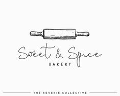 the logo for sweet and spice bakery, with a rolling pin on it's side