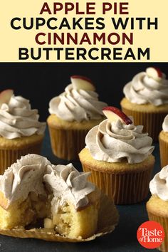 apple pie cupcakes with cinnamon buttercream are on the cover of taste of home