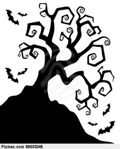 black and white halloween tree with bats flying around it stock photo edit now for free