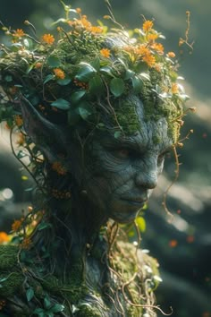 Moss On Statue, Tree Nymph, Fairy Creatures, Instagram Threads, Forest Homes, Tree Spirits, Forest People, Tree Fairy, Green Woman