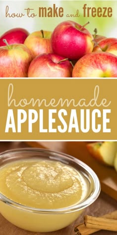 homemade apple sauce in a bowl with apples and cinnamon sticks