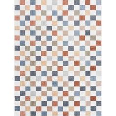 a multicolored rug with squares on it