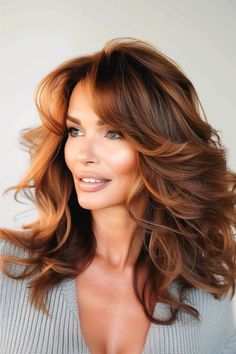 Waterfall Layers Haircut: Curls, Long & Medium Styles, DIY Tips Women’s Long Layered Haircut, Curl Wavy Hairstyles, Med Layered Hair, Farah Faucet Hair, Curling Long Layered Hair, Long Layered Cut With Bangs, Wavy Bed, Long Wavy Hair With Layers, Waterfall Layers Haircut