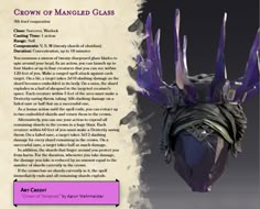 an article about the crown of mangled glass, written in purple and black ink