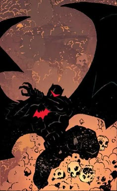 the batman is flying over skulls in front of a full moon