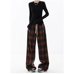 Coffee Plaid Wide Leg Pants  Material: Cotton  Size: S, M, L, XL, Color: Coffee Pants Type: Wide Leg Pants Style Type: Street Trendy  Season: Spring, Fall, Winter, Summer   Occasion: Leisure, Outdoor, Daily, Vacation, Fall Outfits Baggy Brown Pants For Fall, Brown Baggy Pants For Winter, Baggy Brown Pants For Winter, Baggy Brown Ankle Pants, Brown Ankle-length Winter Pants, Brown Wide Leg Trousers For Fall, Baggy Brown Trousers, Winter Brown Straight Pants, Brown Straight Pants For Fall