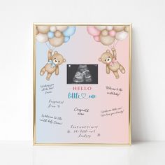 a baby announcement with teddy bears and balloons in the shape of a x - ray