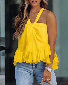 Hailey Ruffles Hem Tank Top - Vestir en Moda - women clothing - women's clothing websites - women's clothing - clothing - shop women - discover women - shop clothing - clothing online - shop - fashion - shop - women - online store - clothes - asos - top 10 women's online clothing stores - Ropa de Mujer - Vestidos - Pelucas - Wigs - Pantalones - blusas - Jeans - zapatillas - calzados - carteras - jumpsuits - swimwear - holiday dresses - sequin dresses Loose Tank Tops, Womens Sleeveless Tops, Mini Robes, Womens Cami, Sleeves Clothing, Trend Fashion, Neck Ruffle, Ruffle Top, Fashion Colours