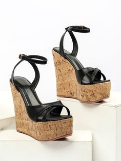 Women Criss Cross Ankle Strap Sandals, Fashionable Outdoor Black Wedge Sandals Black Fashionable    Plain Wedge Sandals   Women Shoes, size features are:Bust: ,Length: ,Sleeve Length: High Heel Wedges Platform, White Nike Shoes, Cute Shoes Heels, Gorgeous Heels, Fun Heels, Black Wedge, Black Wedge Sandals, Black Wedges, Platform Wedge Sandals