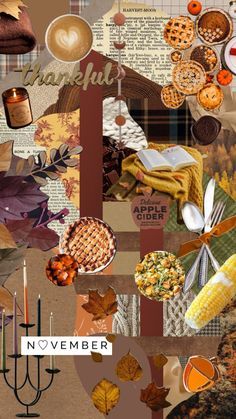 a collage of food and drinks with the words november written in it's center