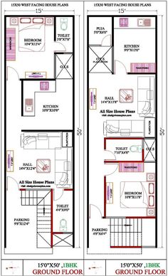 two story house plan with floor plans and measurements for the ground level, from top to bottom