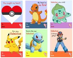 pokemon valentine cards with different types of pikachu