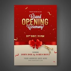 the grand opening ceremony flyer with red ribbon and bow