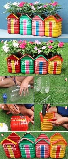 the instructions for how to make a flower pot out of plastic cups and other items