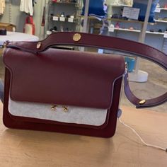 Nwt $2295 Marni Leather Trunk Shoulder Bag Marni Trunk Bag, Leather Trunk, Marni Bag, Trunk Bag, Frame Bag, Satchel Tote, Basket Bag, Purple Bags, Shoulder Bag Women