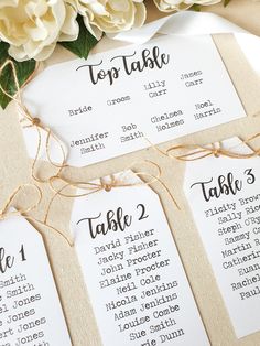 wedding seating plan with flowers on table