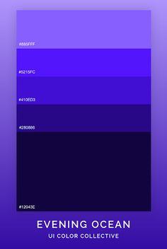 the color scheme for evening ocean is shown in shades of purple, blue and black