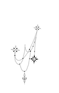 a black and white drawing of a necklace with flowers on it's end, hanging from a chain