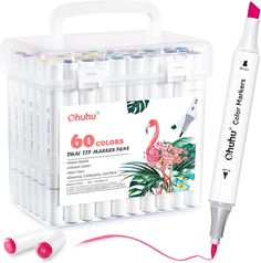 the ohuhu 60 colors dual tip marker pens are white and pink