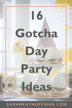 some cupcakes with white frosting on top and the words 16 gotha day party ideas