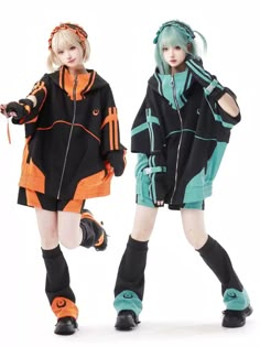 New China Bamboo Print Black White Design Suit – Belchic Orange Cyberpunk Outfit, Sci Fi Earpiece, Blacklight Clothes, Japanese Street Fashion Harajuku Kawaii, Mecha Clothes, Woman Techwear, Dark Harajuku Fashion, Pastel Techwear, Cyberpop Fashion